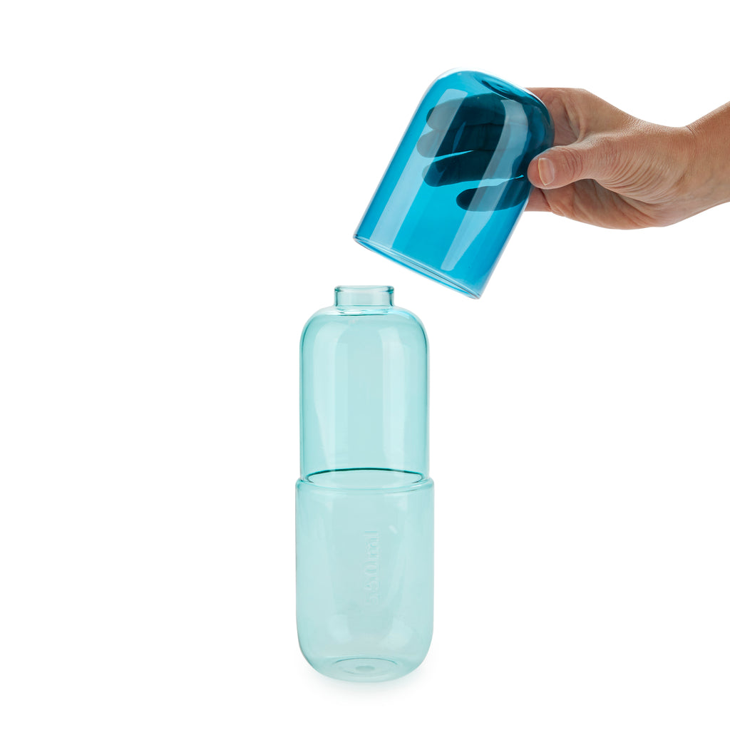 Water Pill Bottle and Drinking Glass