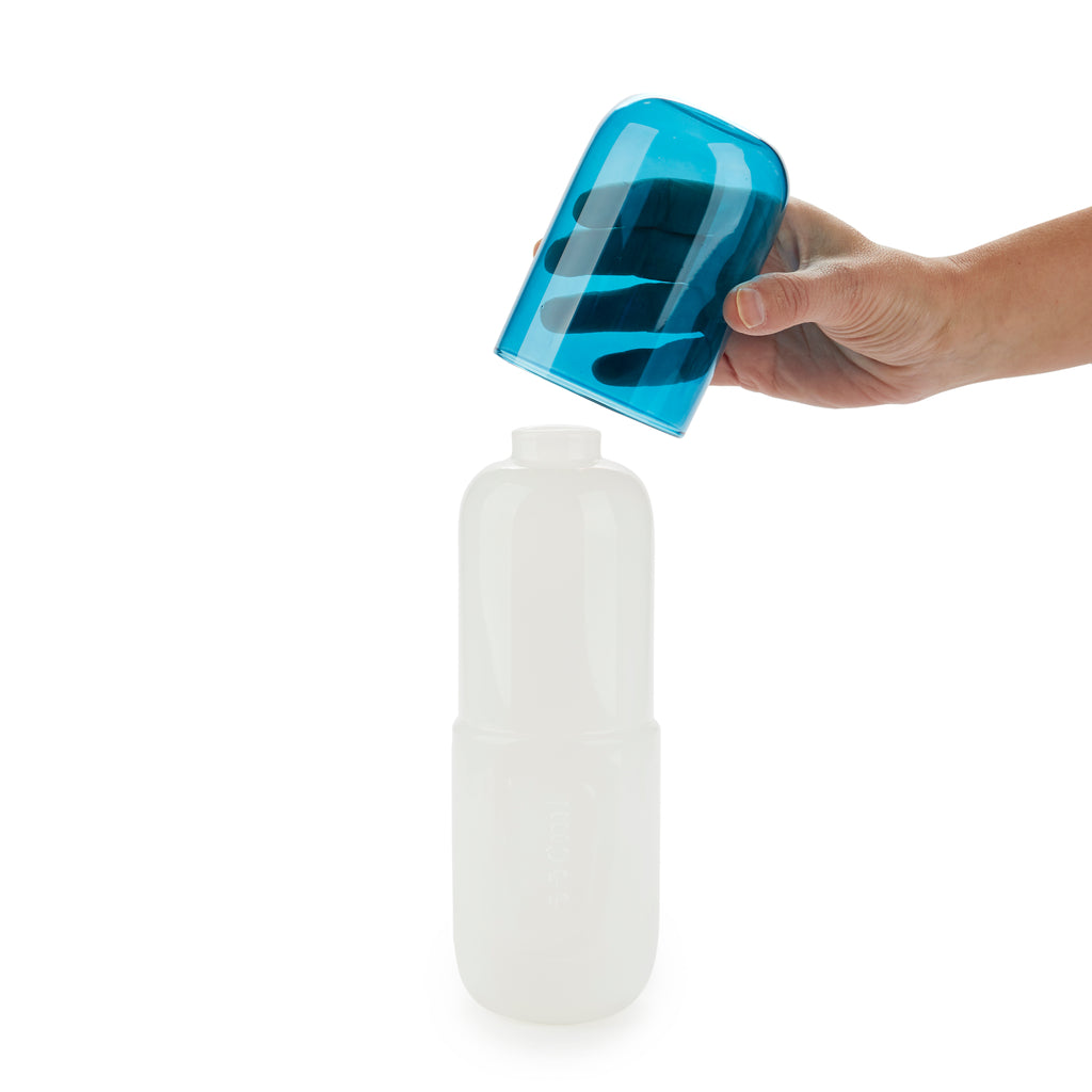 Water Pill Bottle and Drinking Glass