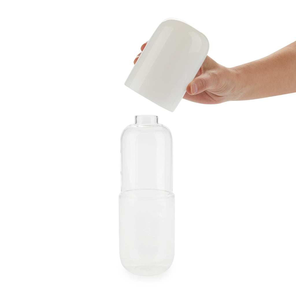 Water Pill Bottle and Drinking Glass