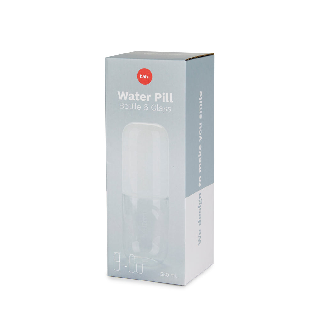 Water Pill Bottle and Drinking Glass