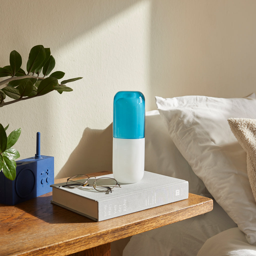 Water Pill Bottle and Drinking Glass