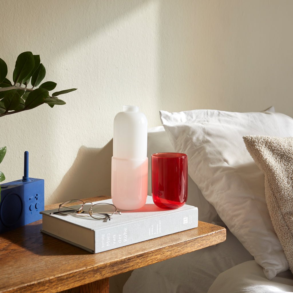 Water Pill Bottle and Drinking Glass