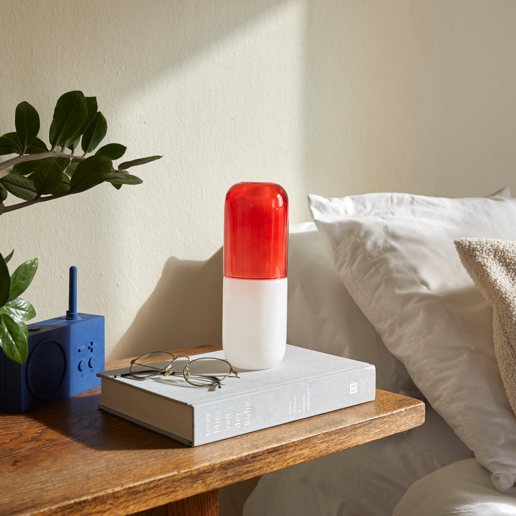 Water Pill Bottle and Drinking Glass