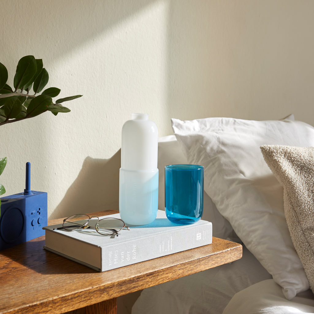 Water Pill Bottle and Drinking Glass