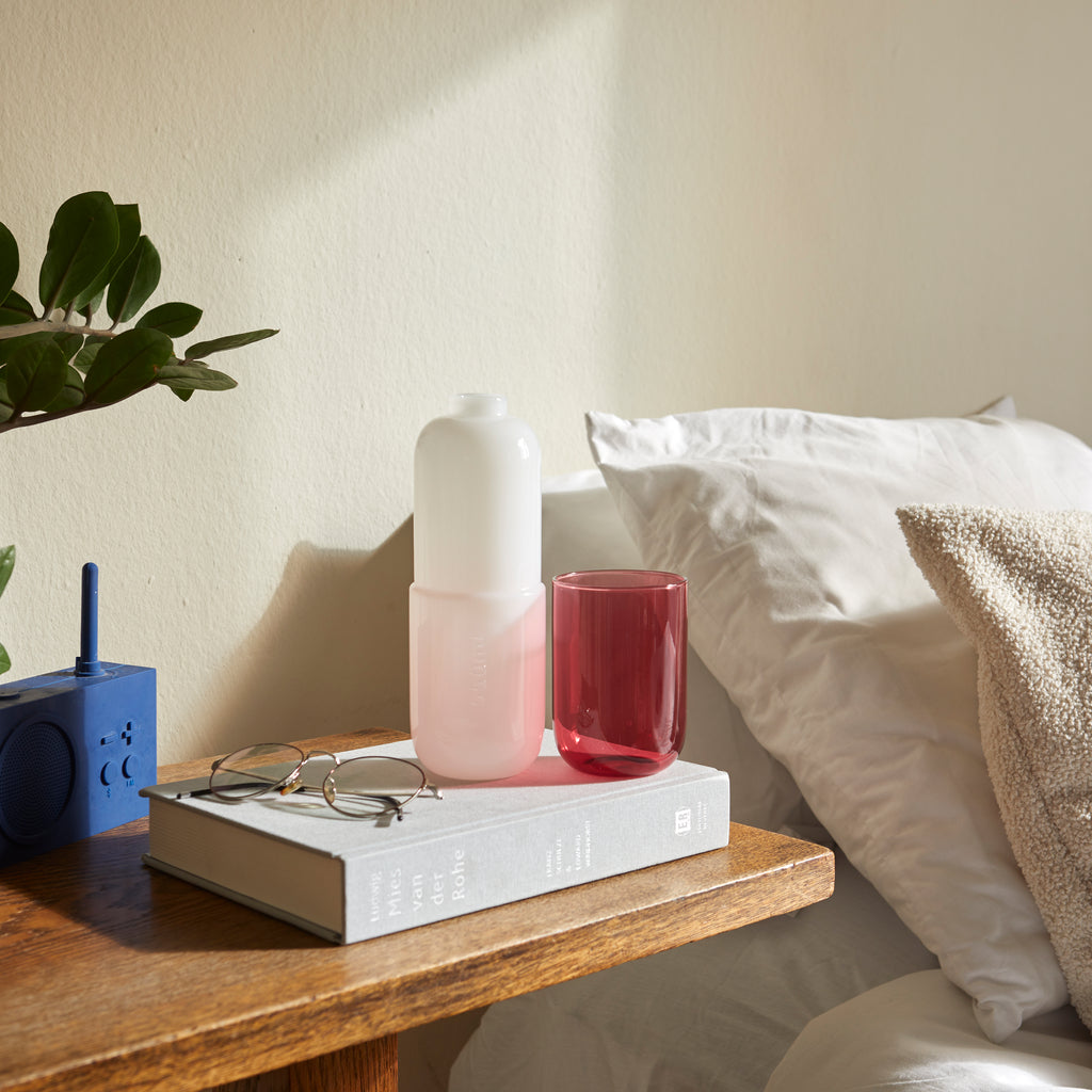 Water Pill Bottle and Drinking Glass